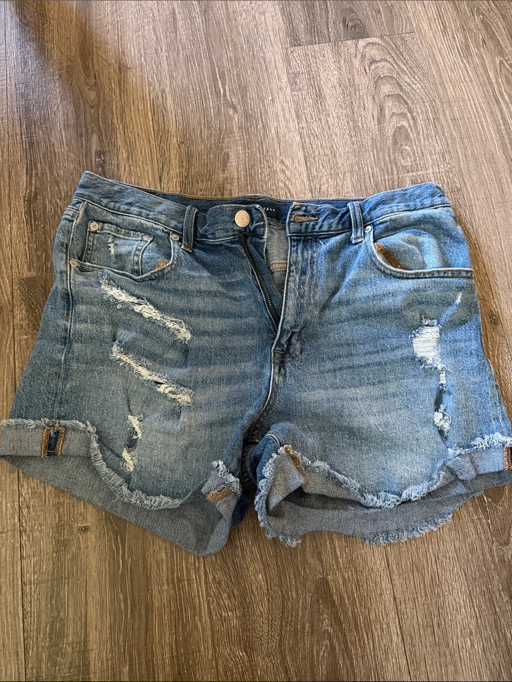 Aeropostale Women's Light Blue High Waist Distressed Denim Shorts
